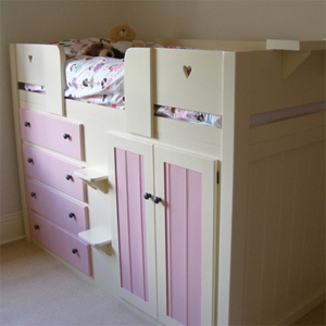 4 Drawer Kids Cabin Bed in Cream and Princess Pink