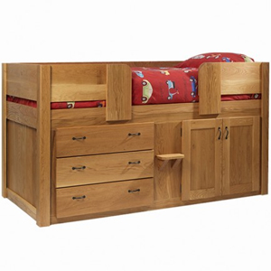 3 Drawer Solid Oak Cabin Bed in an Oiled Finish with Bespoke Iron Dimple Handles