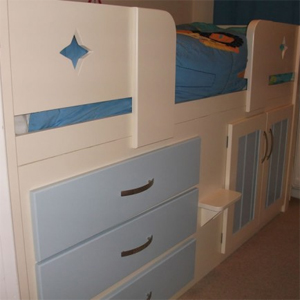3 Drawer Kids Cabin Bed Cream and Sky Blue with a Star Front Rail