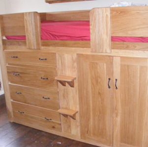 4 Drawer Solid Oak Cabin Bed with Bespoke Puwter Handles