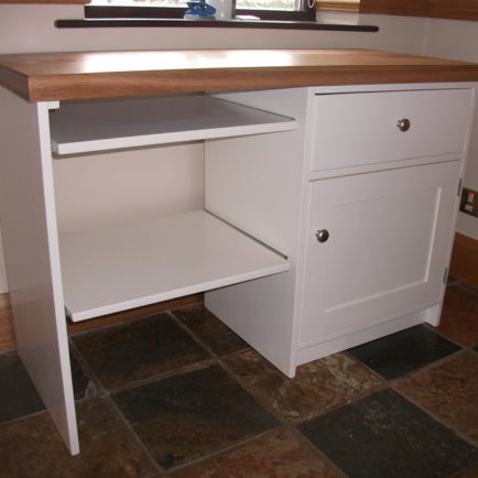Computer Station in Bone White with 2″ Solid Oak Top