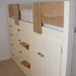 4 Drawer Kids Cabin Bed White with Solid Oak Front Rail & Steps