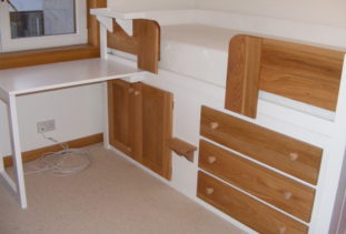 Kids Cabin Bed White with Oak Drawers 2