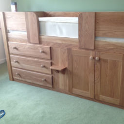 3 Drawer Cabin Bed in Solid Oak with Solid Oak Rails And Steps