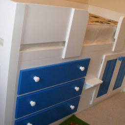 3 Drawer White and Blue Cabin Bed