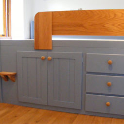 Cooks Blue Bespoke Cabin Bed With Solid Oak Front Rail and Steps