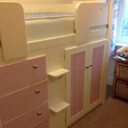 Cream and Princess Pink 4 Drawer Cabin Bed