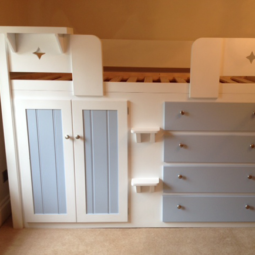 White and Sky Blue 4 Drawer Cabin Bed