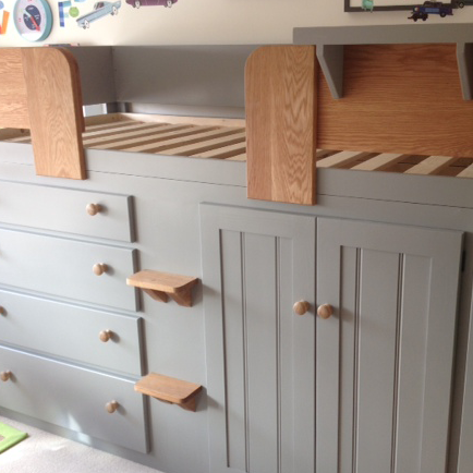 Grey 4 Drawer Cabin Bed with Oak Steps and Rails