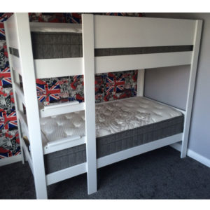 white wooden bunk bed with steps