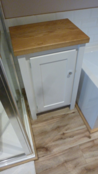 Bathroom Cupboard  – White with solid oak top