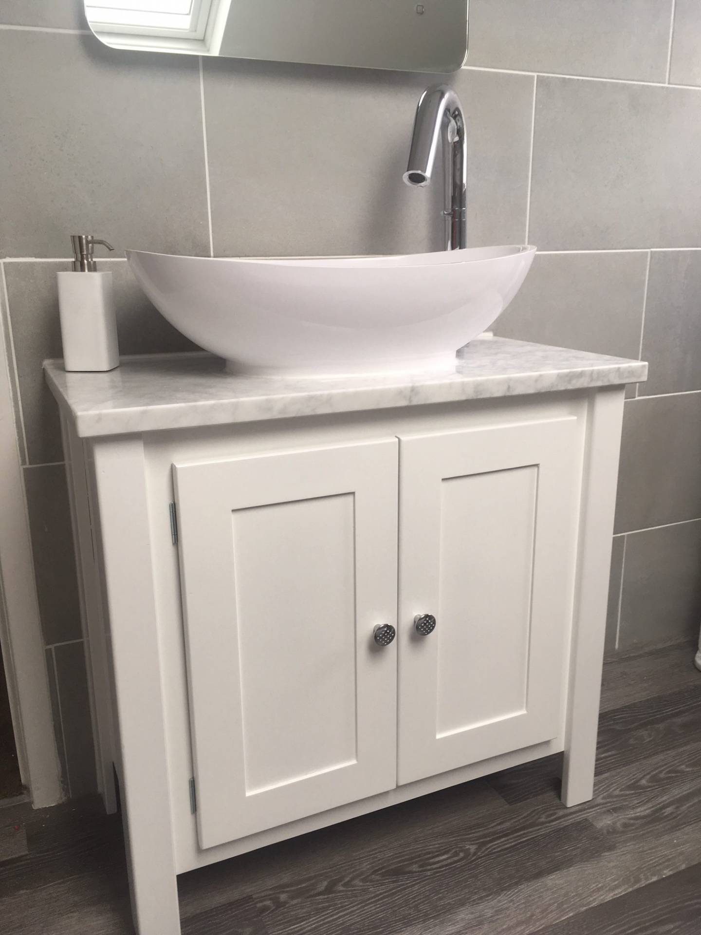 White Vanity Unit With Carrara Marble Top