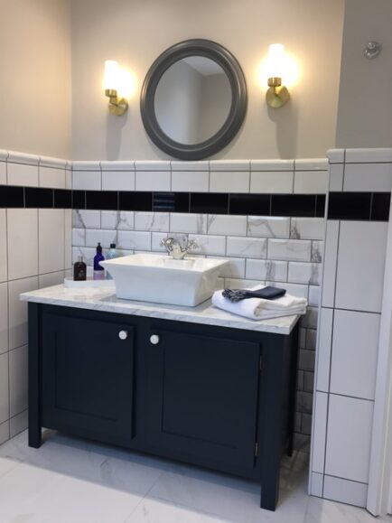 Single Countertop Vanity Unit In Hague Blue With Marble Top Aspenn Furniture - Marble Top Bathroom Vanity Units Uk