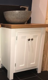 Single Vanity Unit in White with Solid Oak Top