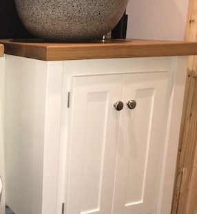 Single Vanity Unit in White with Solid Oak Top